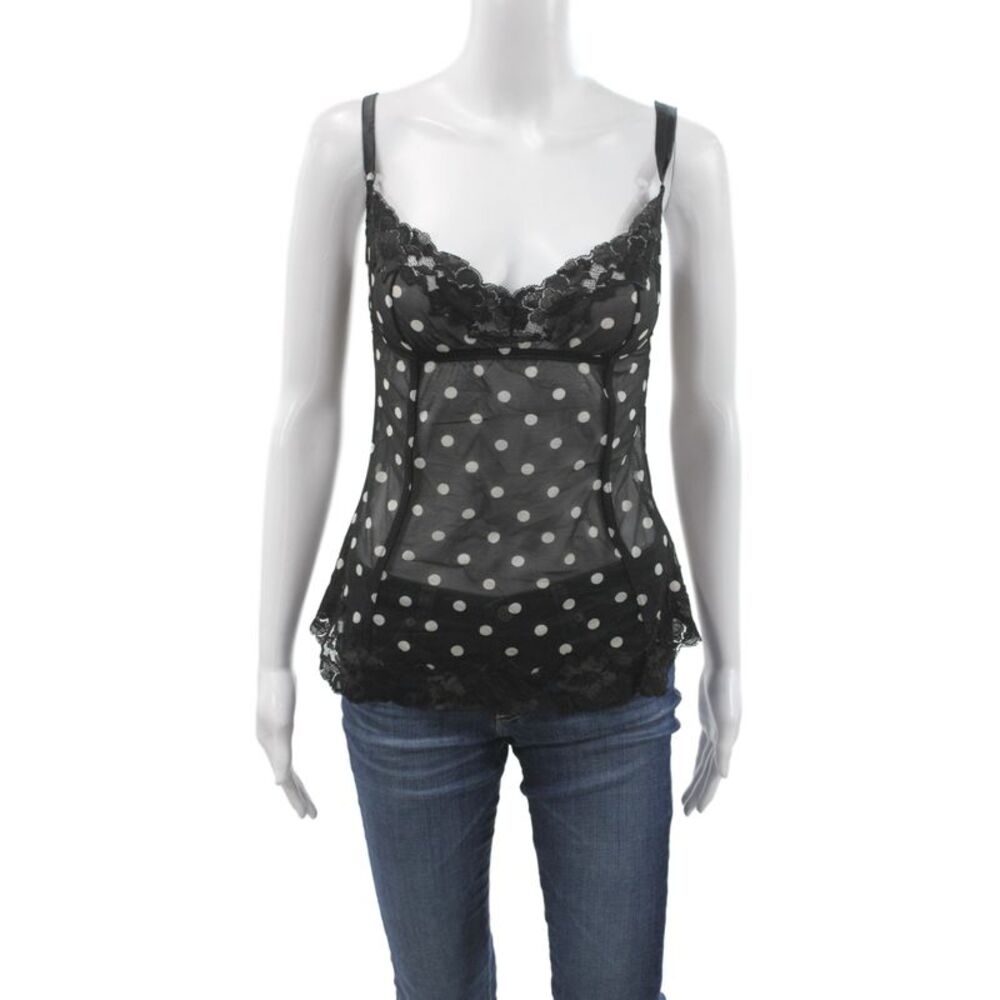 Dolce & Gabbana Women Sheer Polka Dot V-Neck Tank Sleeveless Black Size 38